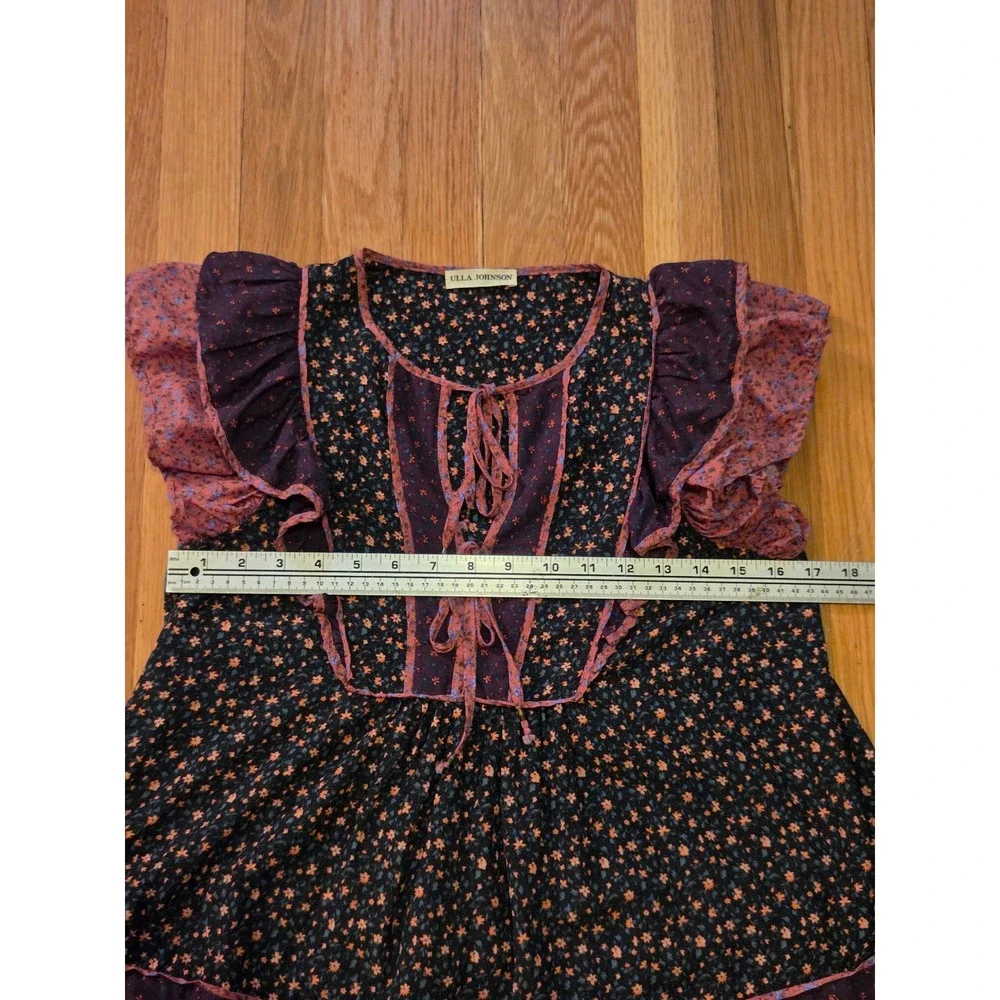 Ulla Johnson Cora Top Auburn Palette Mixed Floral Ruffle Puff Sleeve Blouse Sz 2
